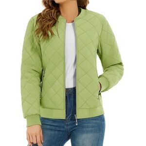 Tacvasen Women Diamond Quilted Green Bomber Jacket Full‎ Zip, Size XL, New